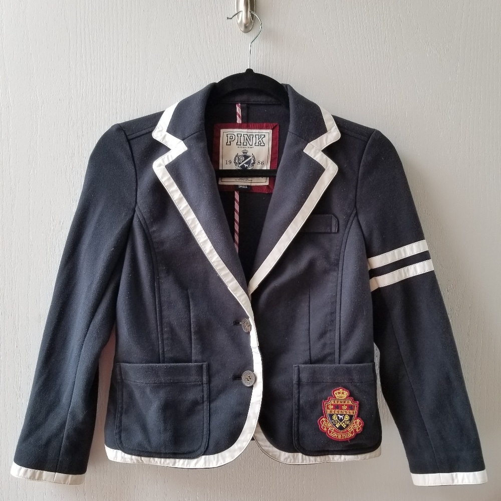 Vintage PINK Victoria's Secret Navy Prep Blazer with Crest